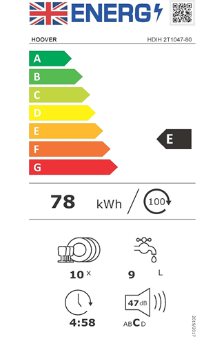Hoover HDIH2T1047-80 Integrated Slimline 10 Place Settings Dishwasher